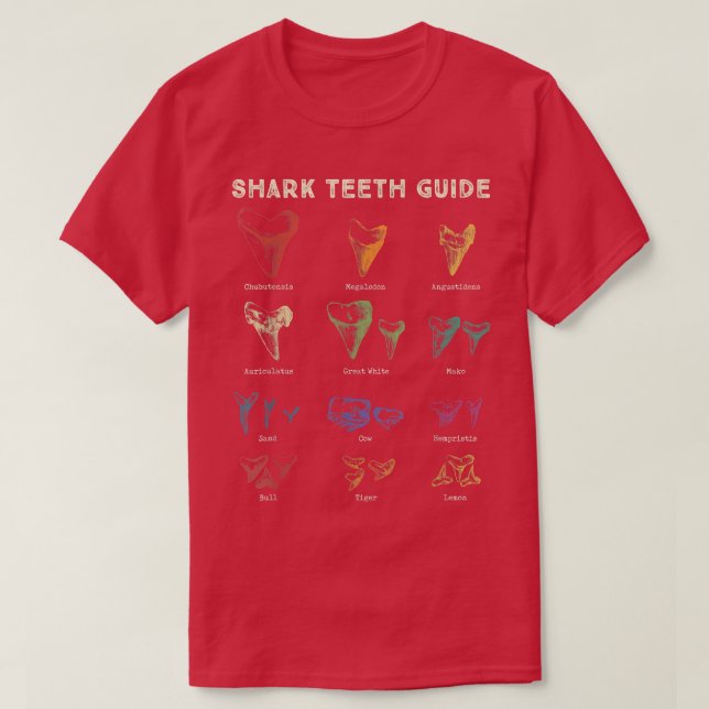 Retro Shark Teeth Guide Fossil Tooth Collector  T-Shirt (Design Front)