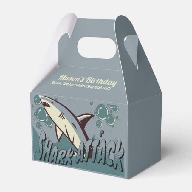 Retro Shark Themed Birthday Party  Favor Boxes (Front Side)