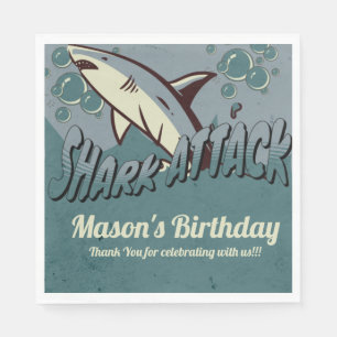 Retro Shark Themed Birthday Party Napkins