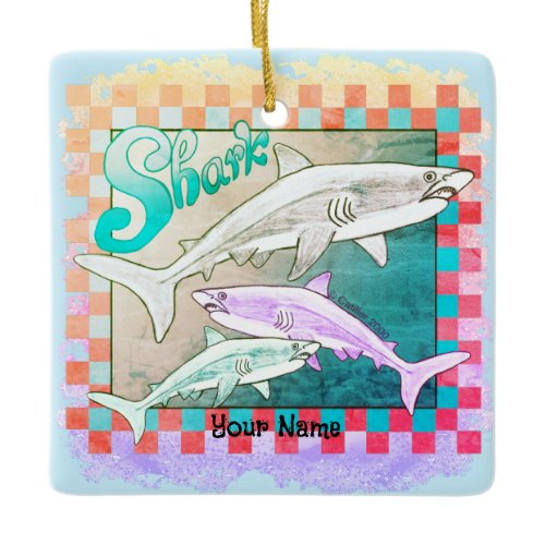 Retro Sharks Ceramic Ornament