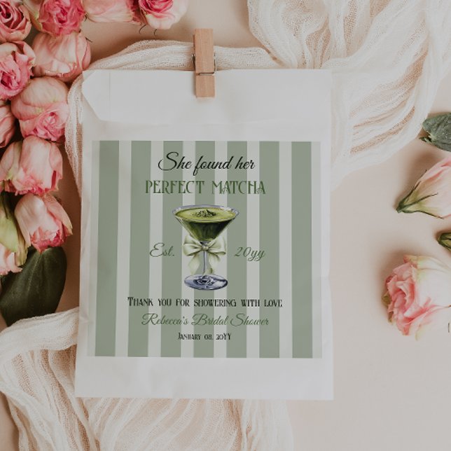Retro She Found Her Perfect Matcha Bridal Shower Favor Bag (Creator Uploaded)