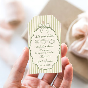 Retro She Found Her Perfect Matcha Bridal Shower Gift Tags