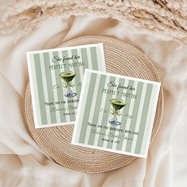 Retro She Found Her Perfect Matcha Bridal Shower Napkins (Creator Uploaded)