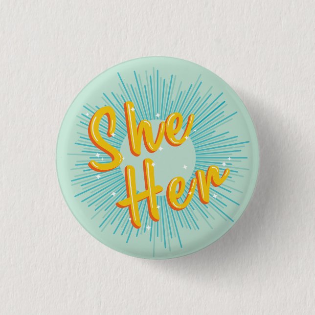 Retro She/Her Pronouns Button (Front)