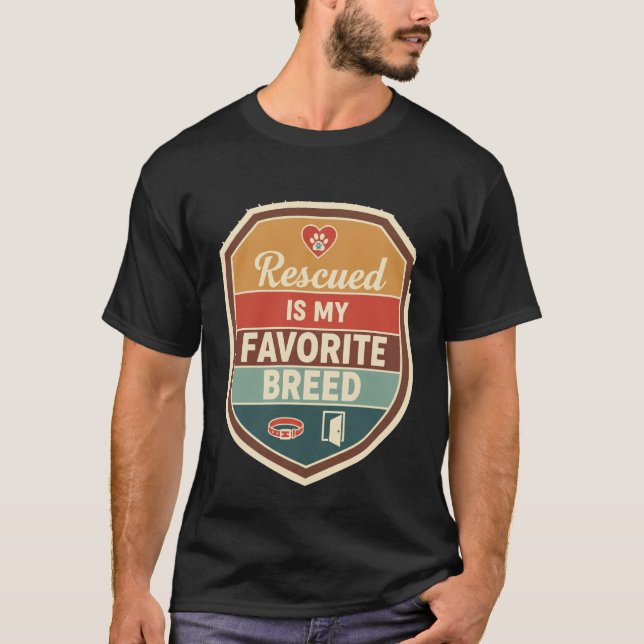 Retro Shield Rescued Is My Favorite Breed Dog Adop T-Shirt (Front)