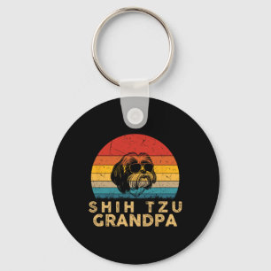 Retro Shih Tzu Grandpa Dog Lover Paw Dad Fathers D Keychain