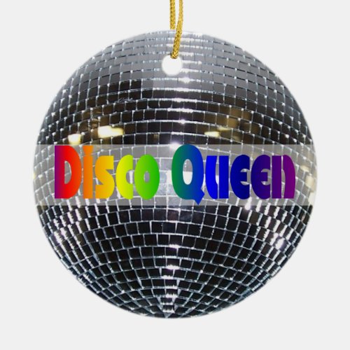 Retro Shiny Silver Disco Ball Rainbow Disco Queen Ceramic Ornament