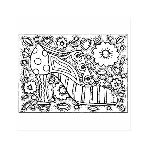 RETRO SHOE FASHION MOUSE IN HOUSE FLOWER POWER RUBBER STAMP