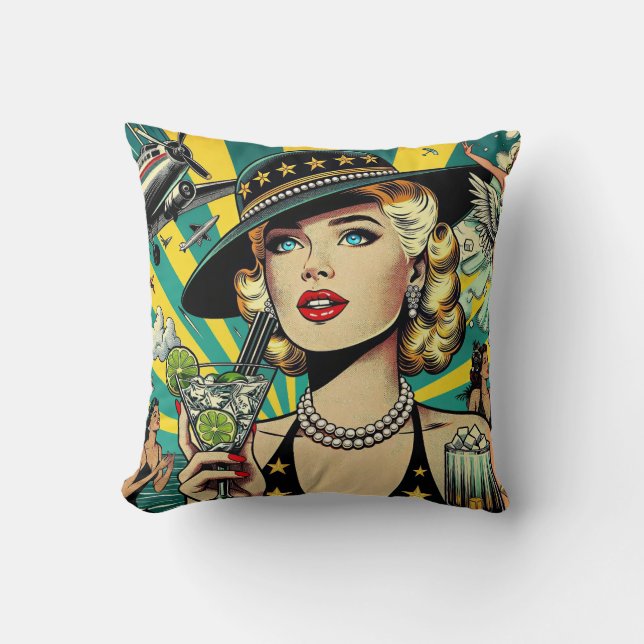 Retro Show Girl  Throw Pillow (Front)