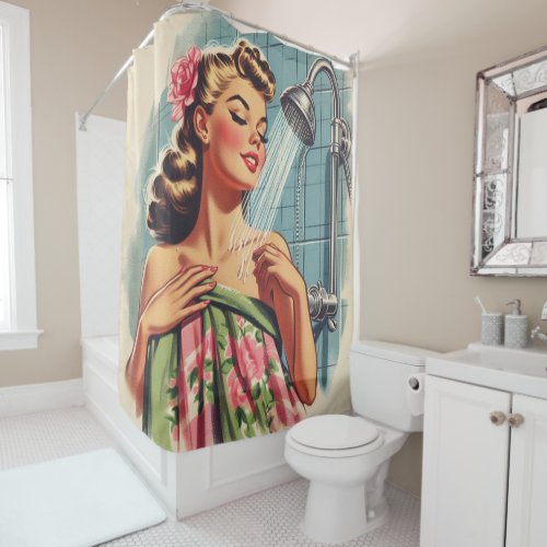 Retro Shower Pin Up Shower Curtain