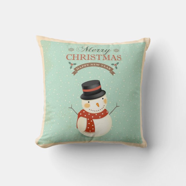 Retro Showmen Happy New Year Merry Christmas Throw Pillow (Front)