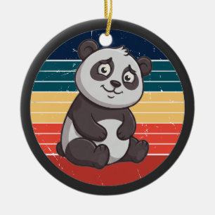 Retro Shy Panda Bear Sunset Art Ceramic Ornament