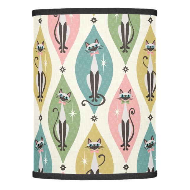 Retro Siamese Cats and Starbursts On Lozenges Lamp Shade (Front)