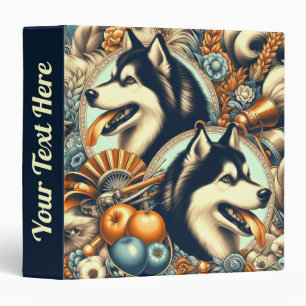 Retro Siberian Husky Illustration 3 Ring Binder