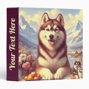 Retro Siberian Husky Painting 3 Ring Binder