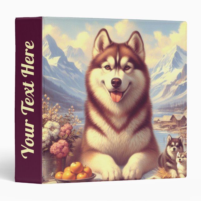 Retro Siberian Husky Painting 3 Ring Binder (Front/Spine)