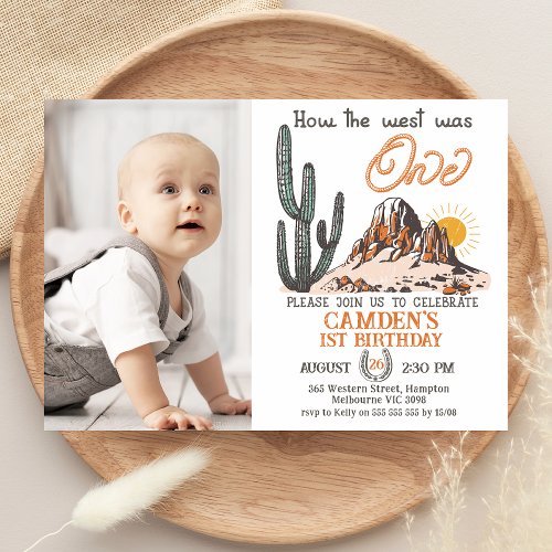 Retro Side Photo How The West Was One 1st Birthday Invitation