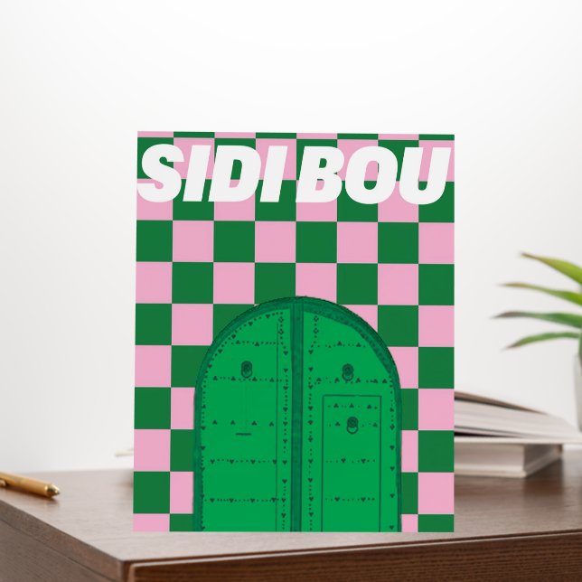 Retro Sidi Bou Said Poster | Vintage Green & Pink  (In Situ (Office))