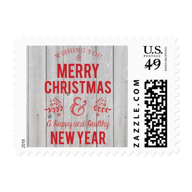 Retro Sign In Rustic Wood Merry Christmas Postage