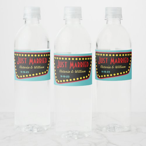 Retro Sign Just Married Water Bottle Labels