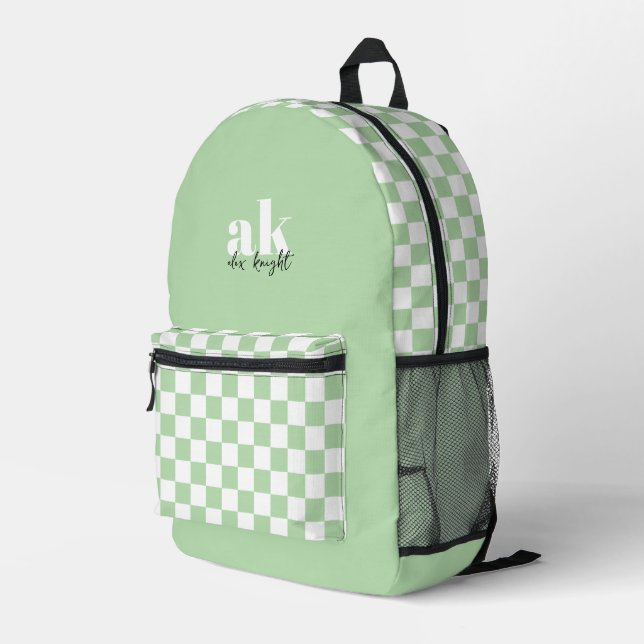 Retro Signature Monogram Checkered Printed Backpack (Back Corner Right)
