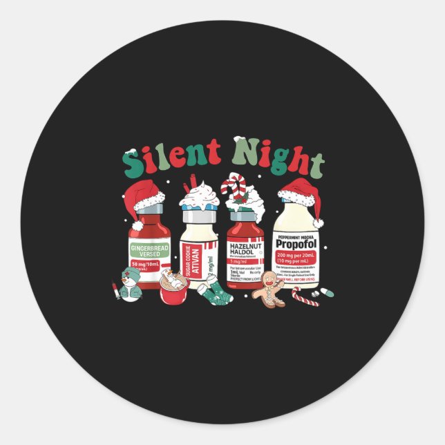 Retro Silent Night Xmas Nurse Christmas Doctor Er  Classic Round Sticker (Front)