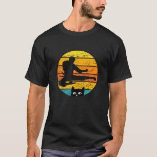 Retro Silhouette Karate Cat Design T-Shirt