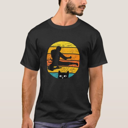 Retro Silhouette Karate Cat Design T_Shirt