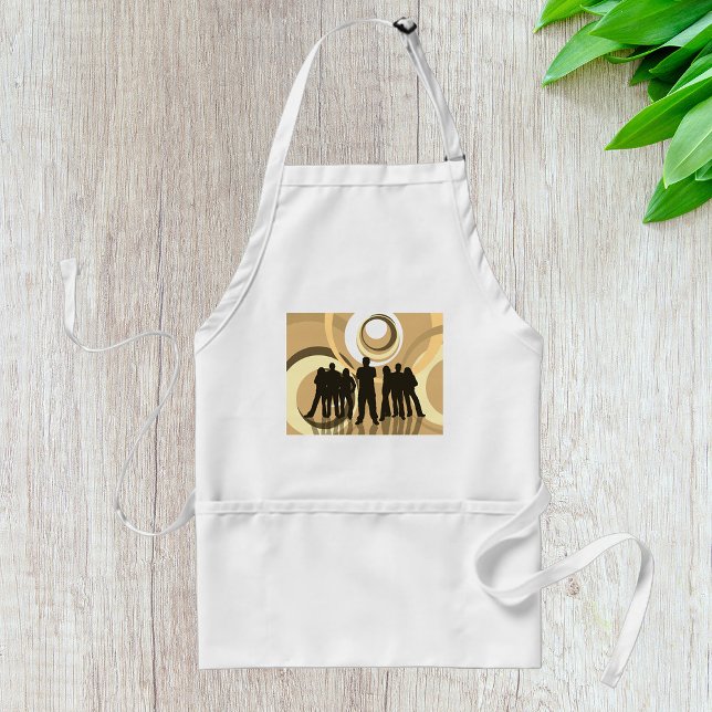 Retro Silhouette People with Abstract Circles Adult Apron (Creator Uploaded)