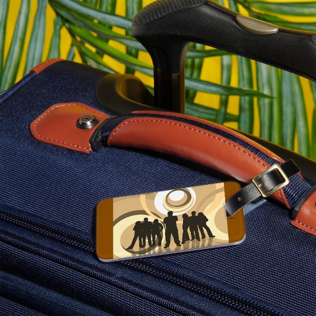 Retro Silhouette People with Abstract Circles Luggage Tag (Creator Uploaded)