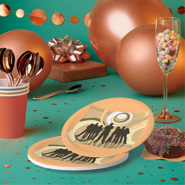 Retro Silhouette People with Abstract Circles Paper Plates (Creator Uploaded)