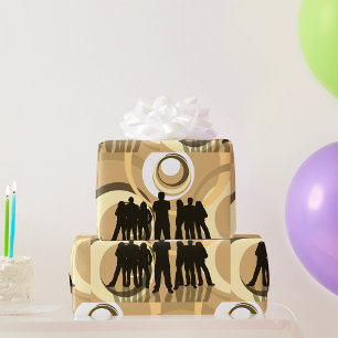 Retro Silhouette People with Abstract Circles Wrapping Paper
