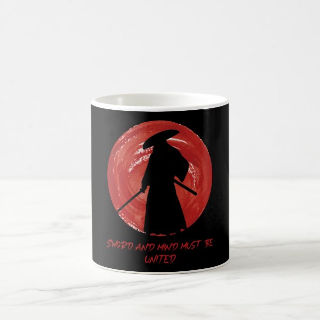 Retro Silhouette Samurai - Samurai Mind Quote Coffee Mug (Center)