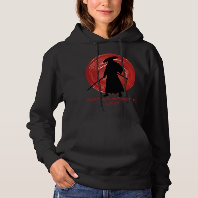 Retro Silhouette Samurai - Samurai Mind Quote Hoodie (Front)
