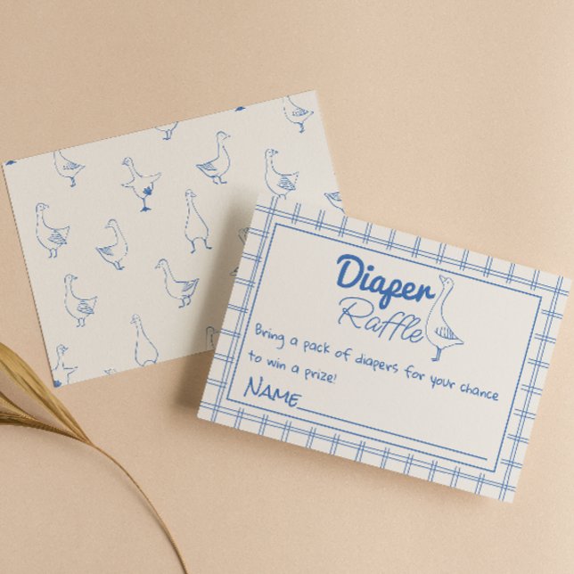 Retro Silly Goose Drawn Baby Boy Diaper Raffle Enclosure Card (Creator Uploaded)