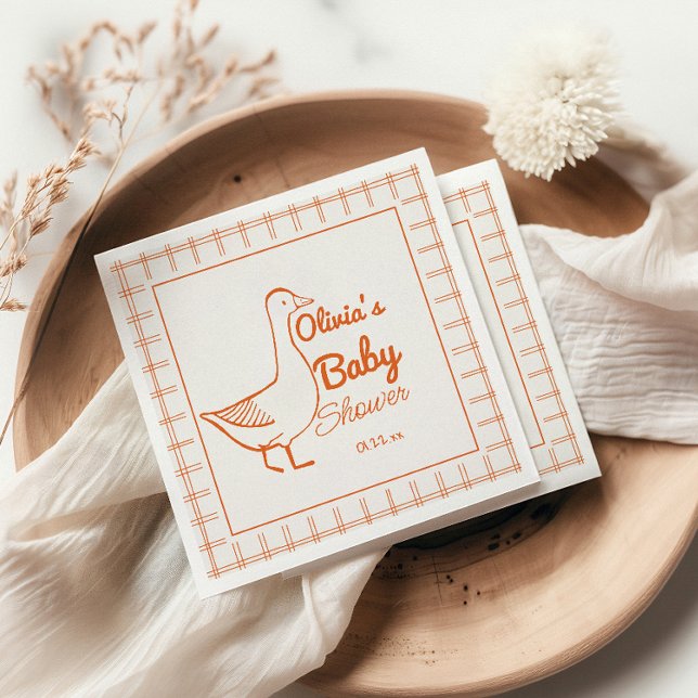 Retro Silly Goose Hand Drawn Nuetral Baby Shower Napkins (Creator Uploaded)