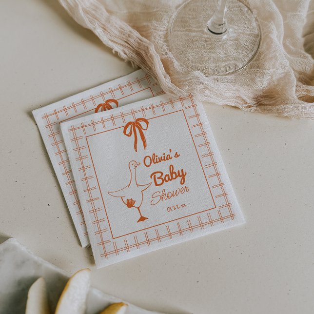 Retro Silly Goose Hand Drawn Ribbon Baby Shower Napkins (Creator Uploaded)