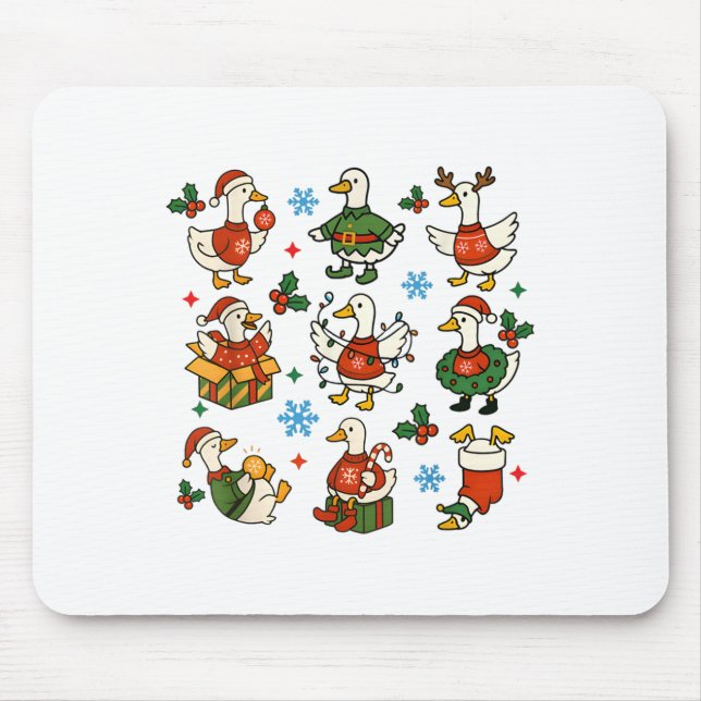 Retro Silly Goose Santa Christmas Cute Merry Goose Mouse Pad (Front)