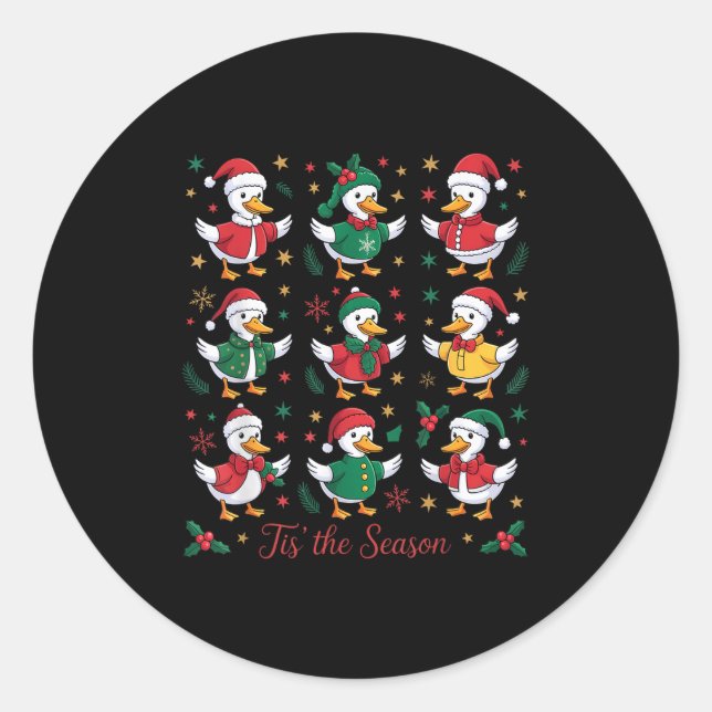 Retro Silly Goose Santa Cute Merry Christmas Tis T Classic Round Sticker (Front)