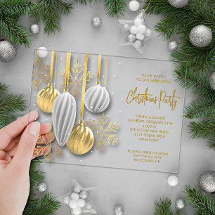 Retro Silver and Gold Ornaments Christmas Party Acrylic Invitations