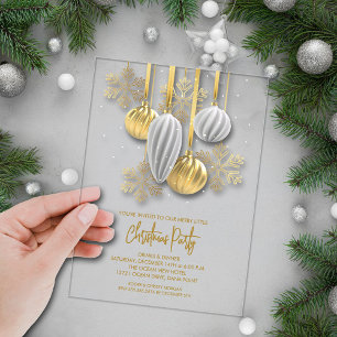 Retro Silver and Gold Ornaments Christmas Party Acrylic Invitations