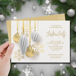 Retro Silver and Gold Ornaments Christmas Party Invitation