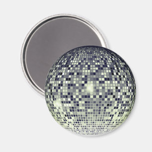 Retro Silver Disco Ball Sparkle Round Magnet