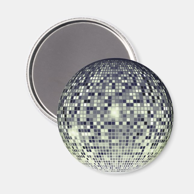 Retro Silver Disco Ball Sparkle Round Magnet (Front/Back)