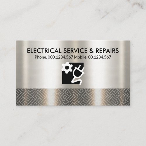 Retro Silver Electronic Circuit Layers Electrician Business Card