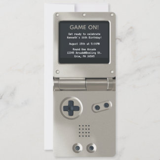 Retro Silver Handheld Gaming Birthday Invitation