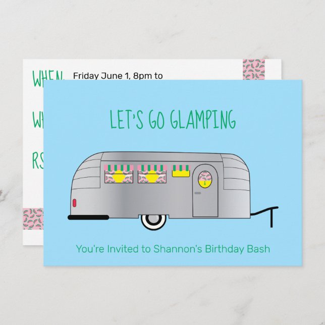 Retro Silver Streamlined Camper Glamping Invitation (Front/Back)