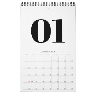Retro Simple Black and White Typography No Photo Calendar