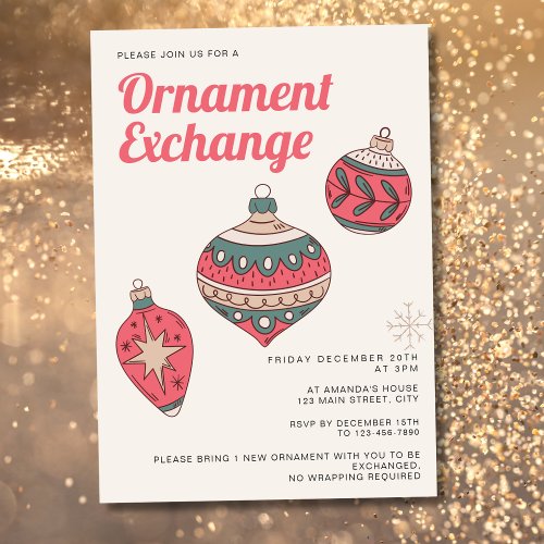 Retro Simple Christmas Ornament Exchange Party Invitation