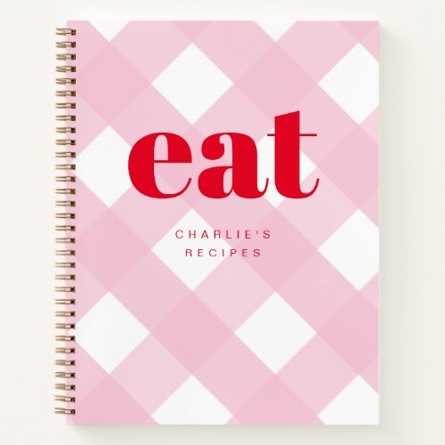 Retro Simple Cute Pink and Red Custom Blank Recipe Notebook
